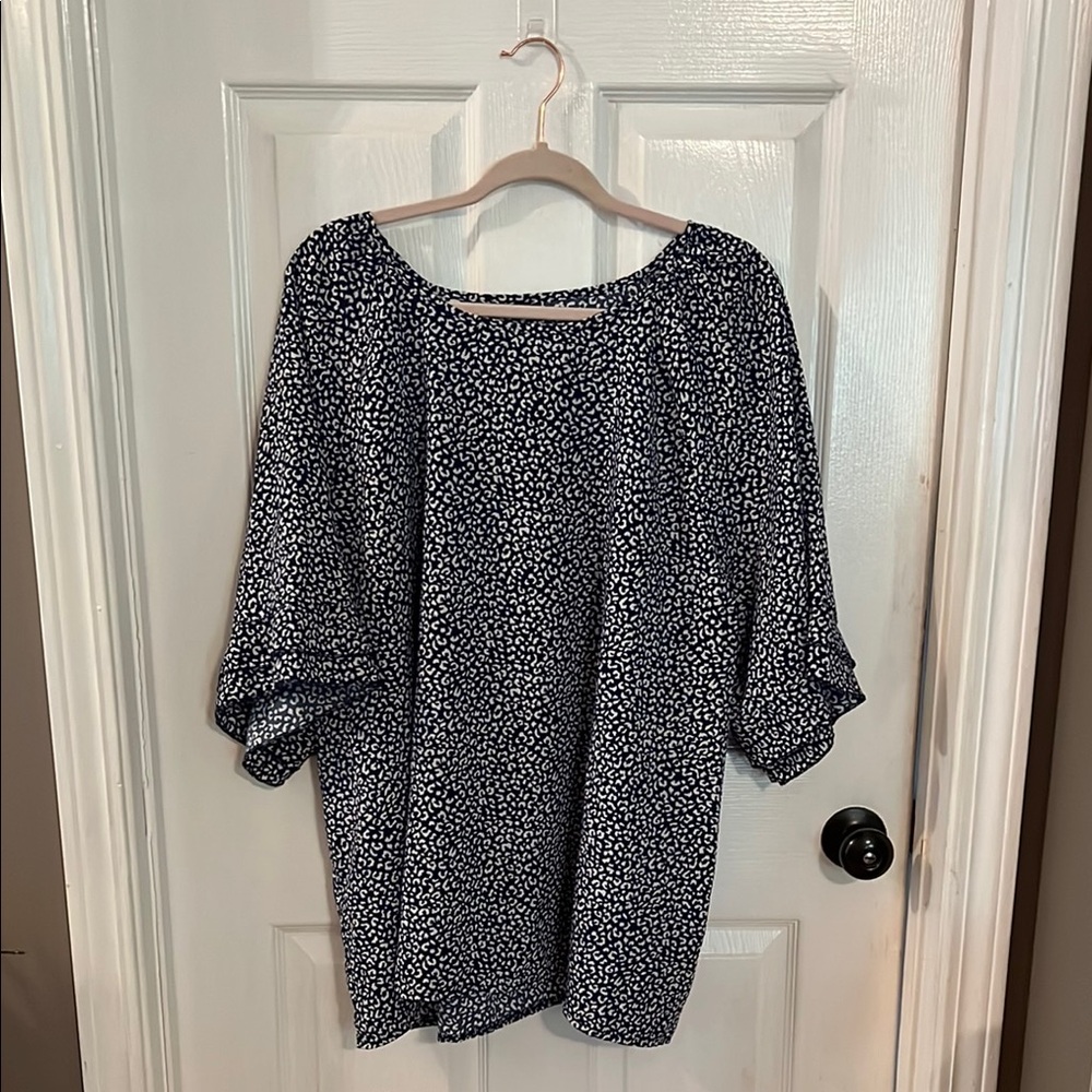 Navy Blue Floral Women's Top